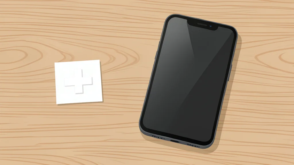 A smartphone lying flat on a wooden surface next to a pair of round eyeglasses and a closed notebook.