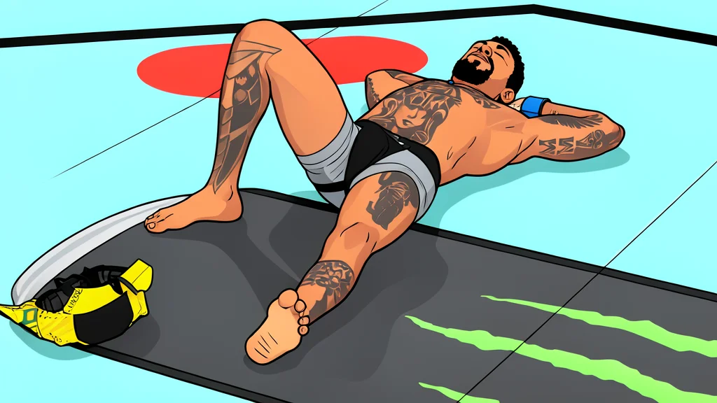 A pair of red and black mixed martial arts gloves resting on a canvas mat