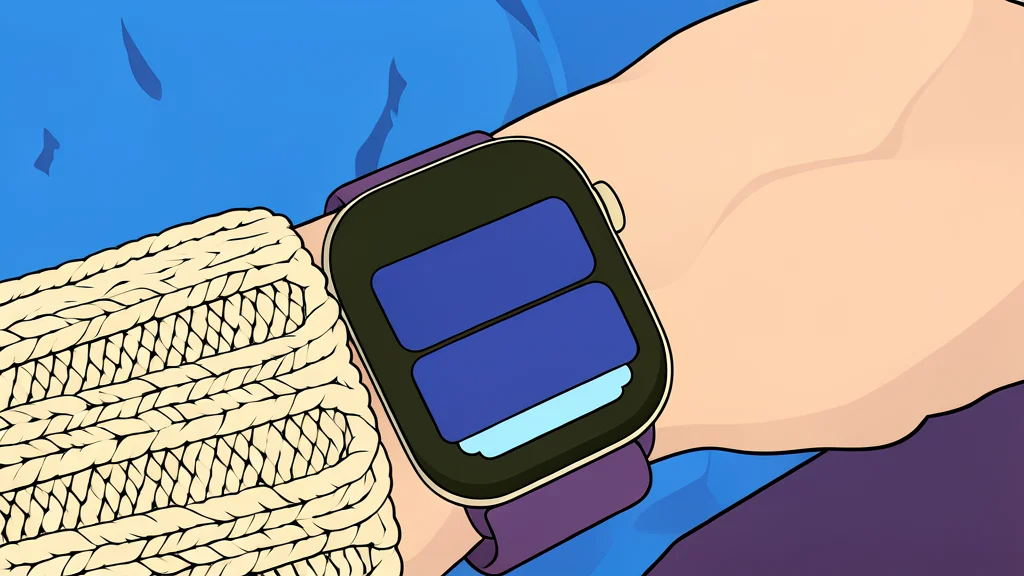 A smartwatch face showing an activity ring and heart icon on a wooden surface