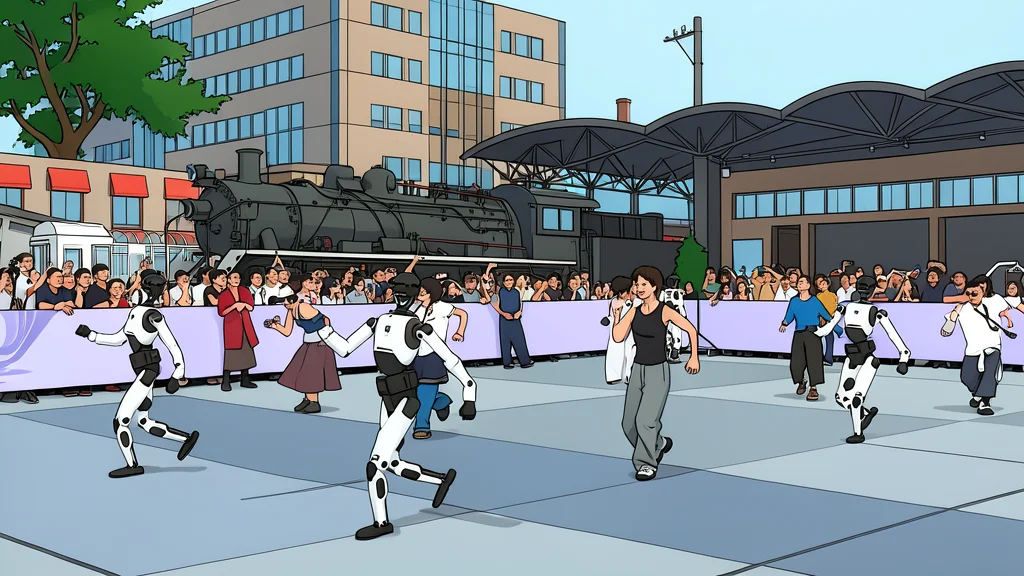 A humanoid robot standing on a stage next to a human dancer