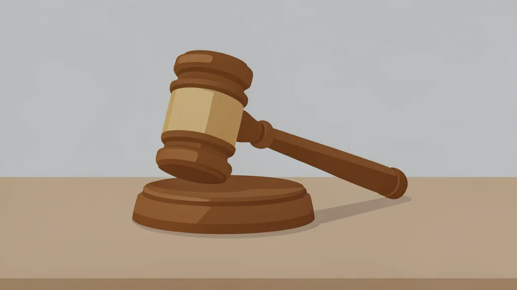 A wooden gavel resting on a polished desk surface