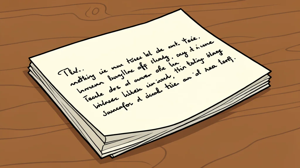 A stack of handwritten manuscript pages resting on a wooden table