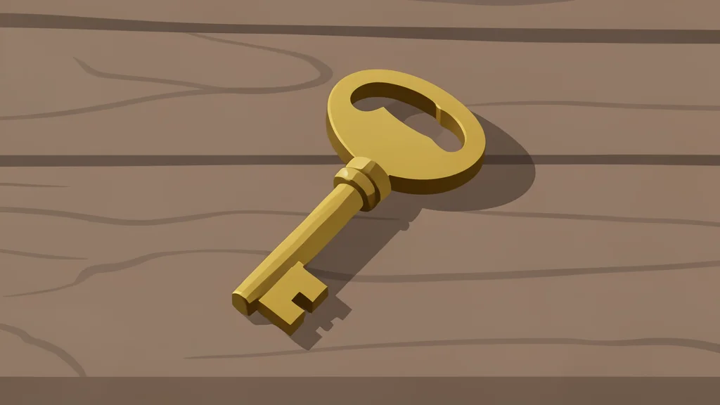 A single wooden house key resting on a flat surface