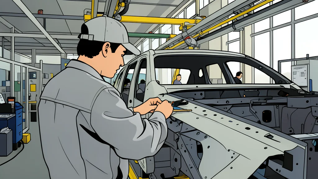 A wheeled robotic arm with a two-fingered gripper positioned next to a human hand in a factory setting