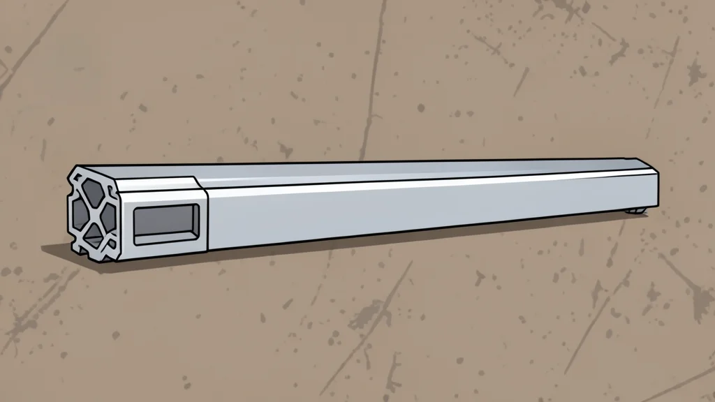 A long, silver metallic bar with a complex cross-section profile lying on a workshop table