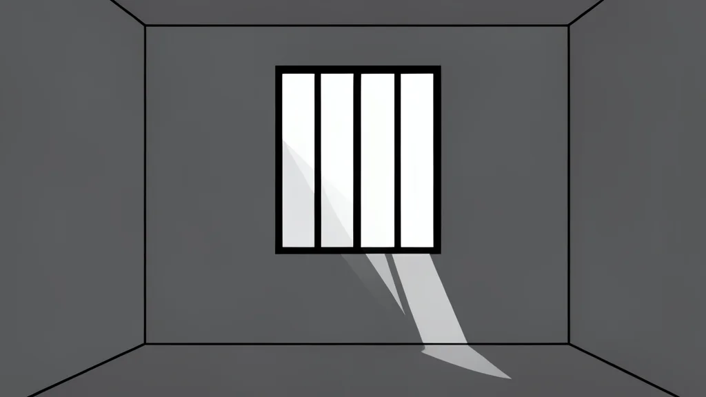 A closed prison cell with a single barred window letting in a beam of light