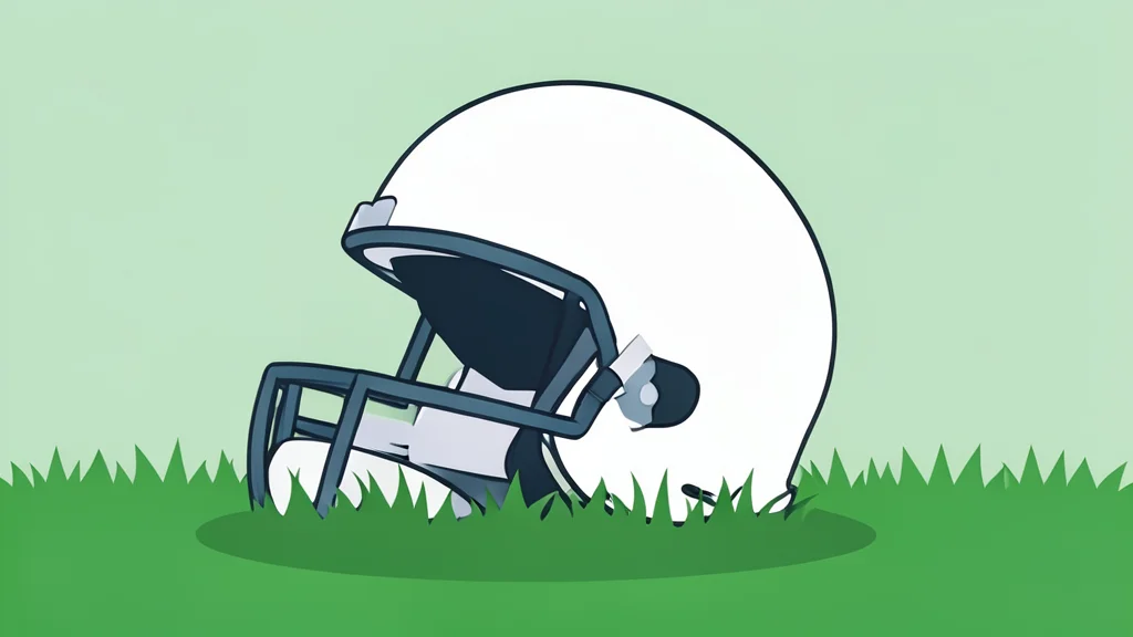 A white football helmet resting on green grass