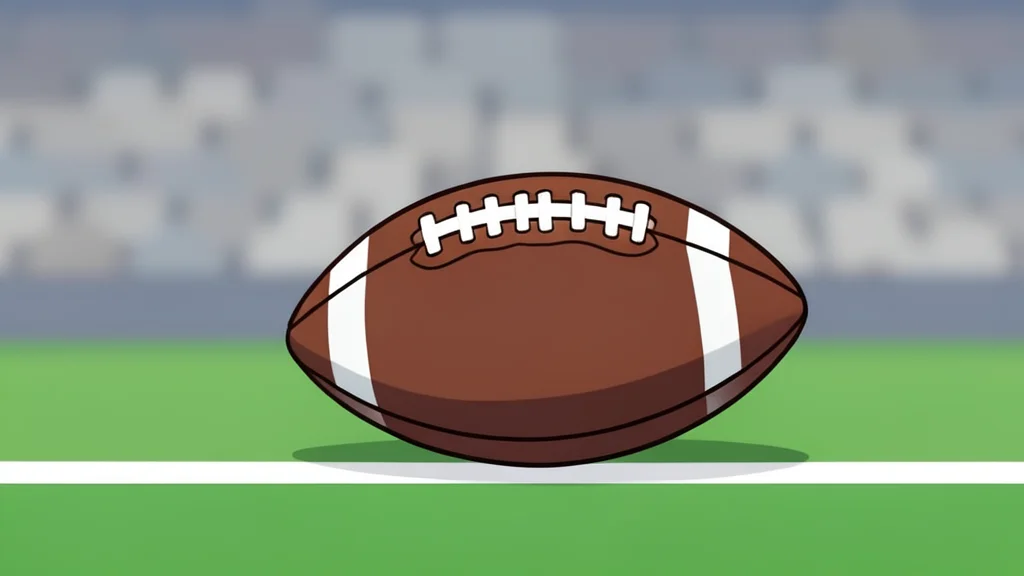 A football resting on a green grass field near the sideline