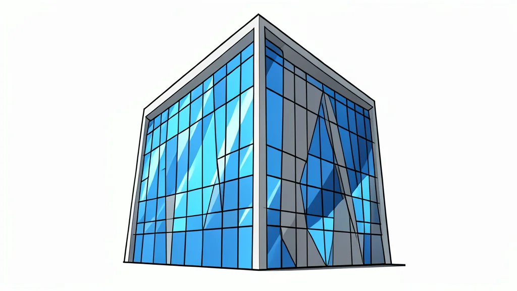 A modern glass office building with a geometric facade