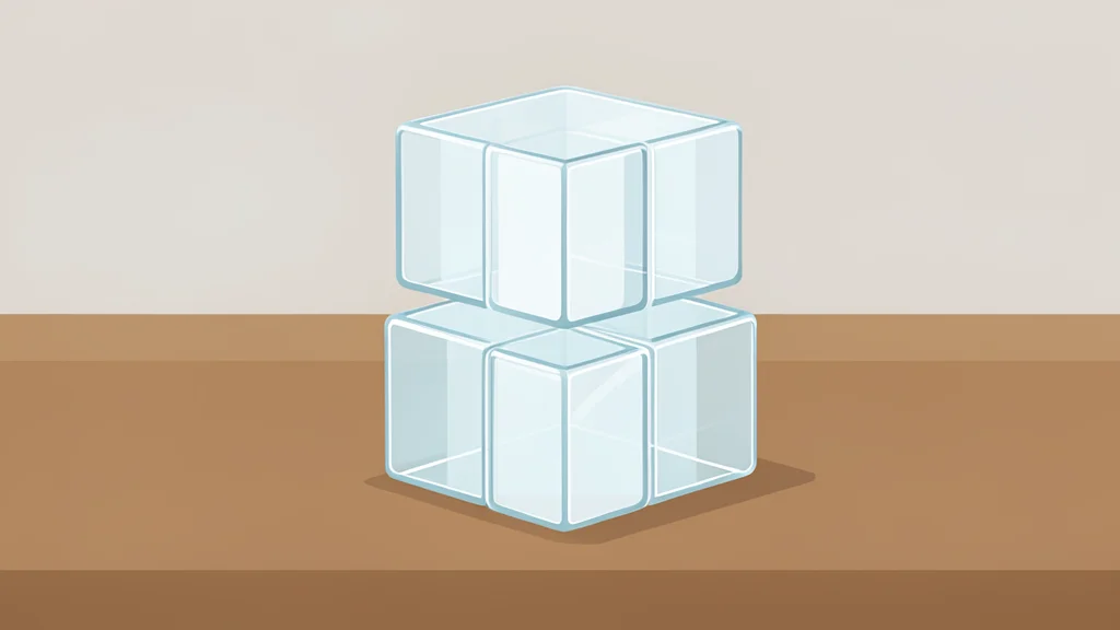 A neat stack of transparent glass cubes sitting on a wooden desk