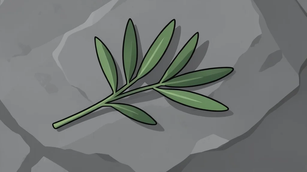A single olive branch resting on a rough, textured stone surface.