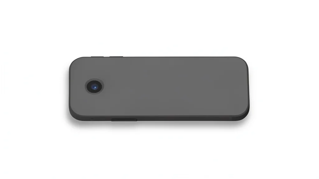 A sleek, modern smartphone resting on a clean white desk surface.