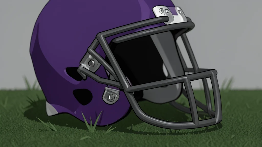 A football helmet resting on green grass