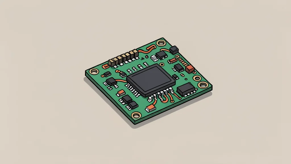 A small, basic programmable circuit board with visible electronic components and wires lying on a plain surface