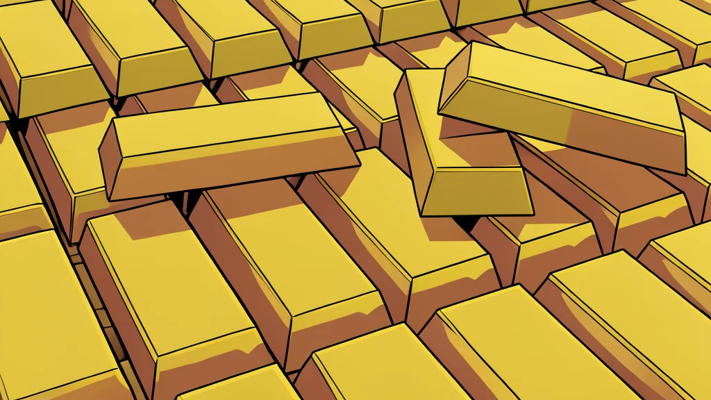 A stack of shiny gold bars resting on a dark surface