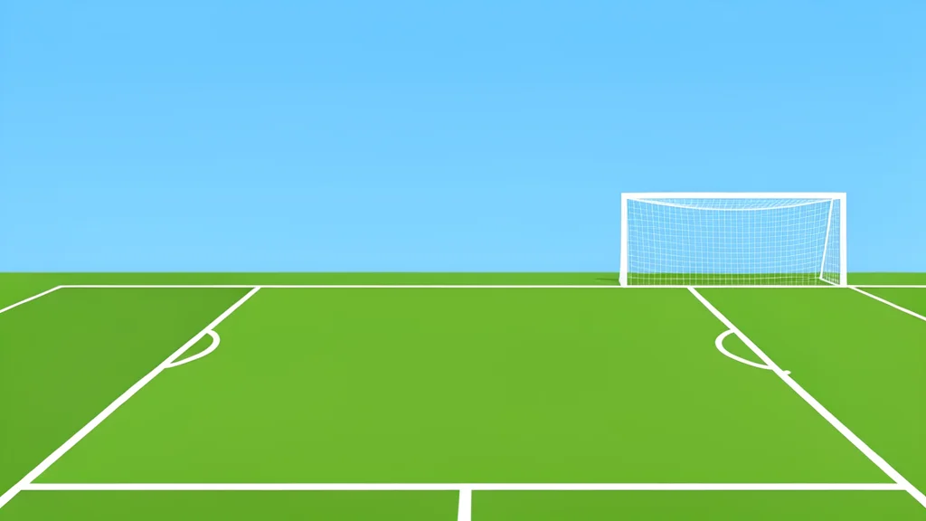 A lush green soccer pitch with crisp white boundary lines and a distant goal net under a clear sky.