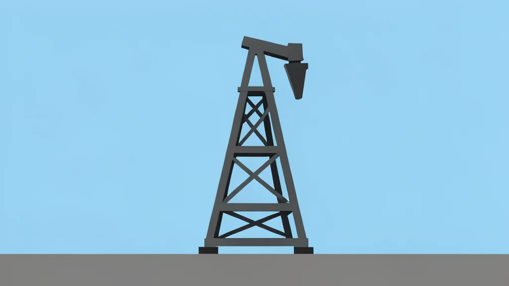 An industrial oil rig derrick standing against a clear sky