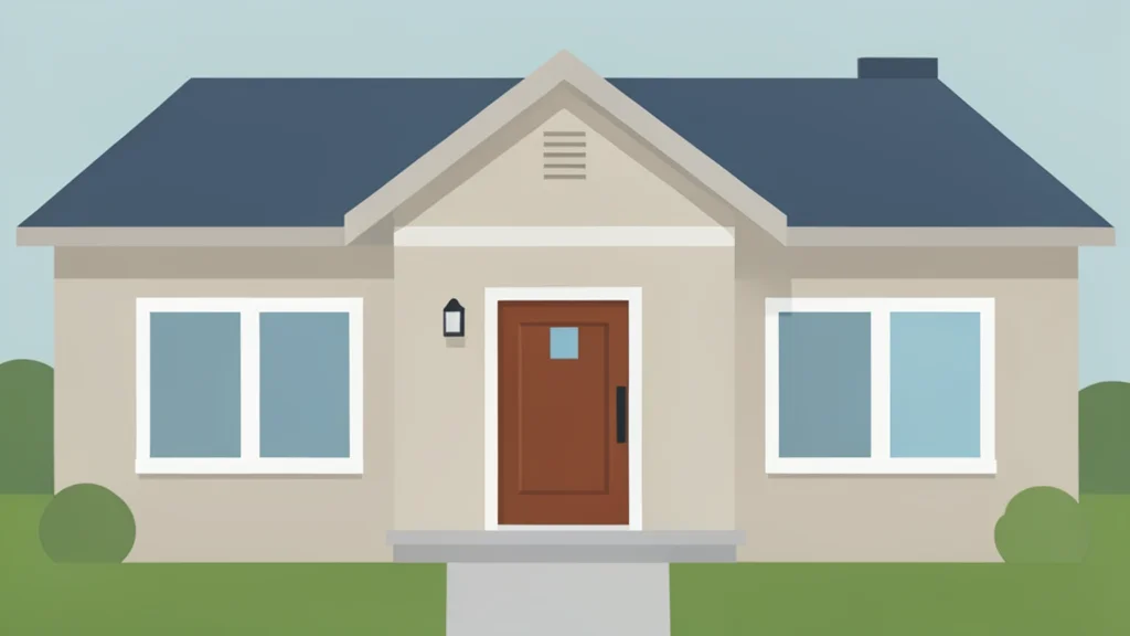 A suburban house exterior with a front door and windows