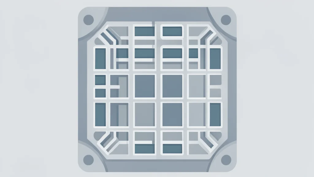 A close-up view of a silicon wafer with a grid of integrated circuits