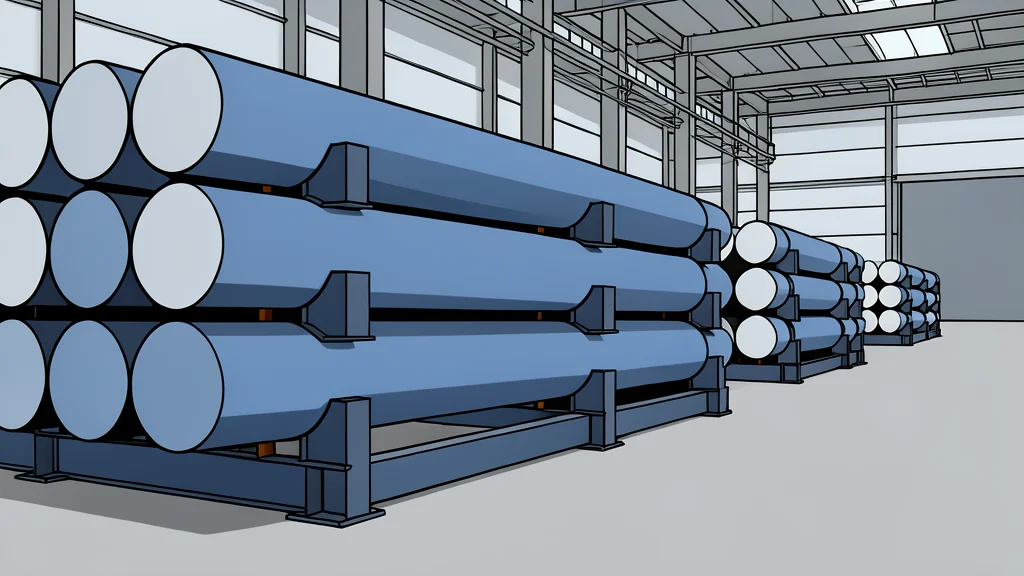 A neat stack of cylindrical metal rods in a warehouse setting
