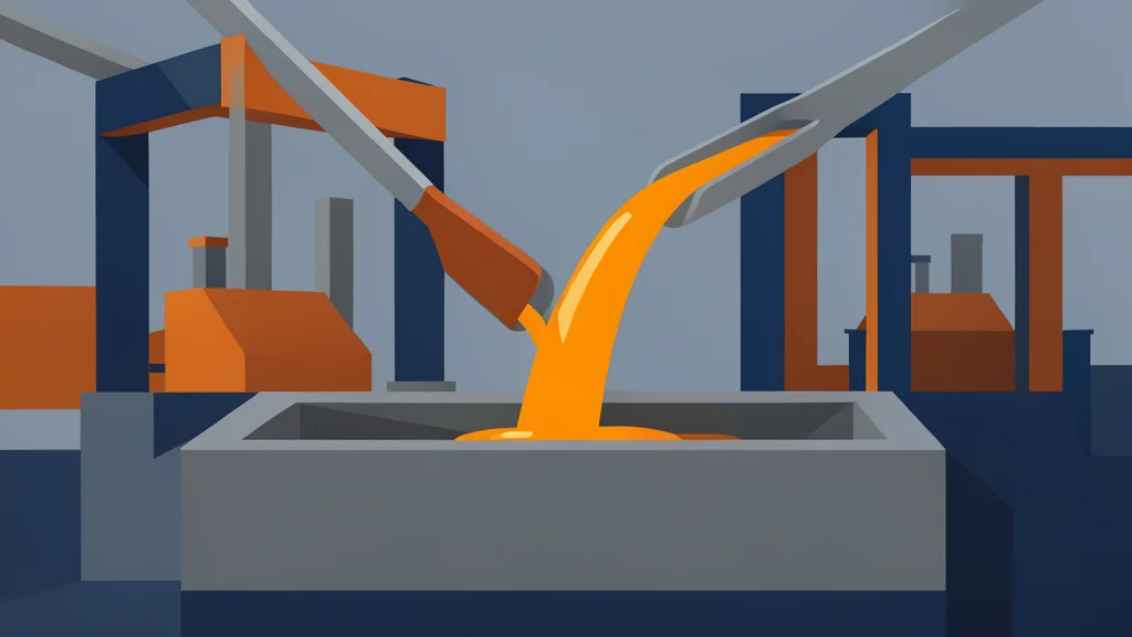 A large industrial foundry with molten metal pouring into molds