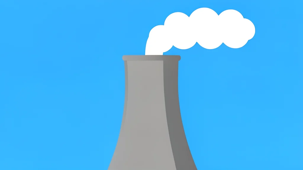 A large industrial cooling tower emitting white steam against a clear sky