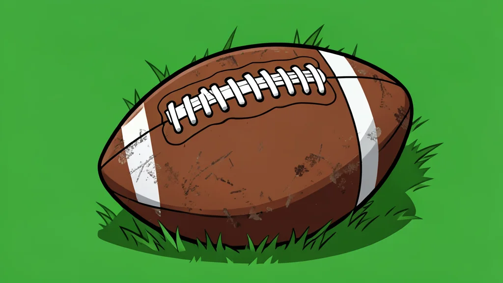 A flat vector illustration of a large outdoor stadium with green grass and white yard lines under a clear sky.