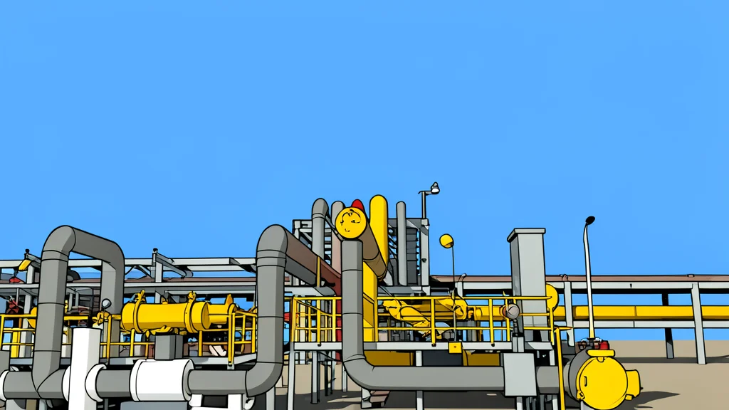 A network of rusted steel pipes and valves in an industrial setting