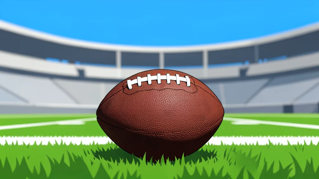 A wide-angle view of a green football field with white yard lines under a clear blue sky.
