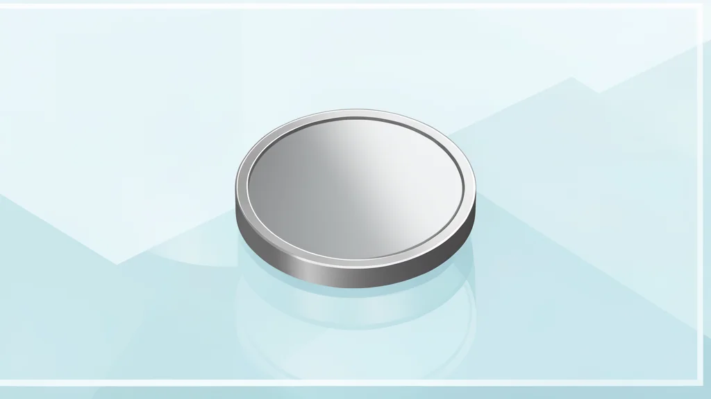A sleek, metallic coin resting on a polished glass surface