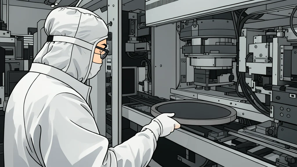 A close-up view of a silicon wafer with a grid of integrated circuits