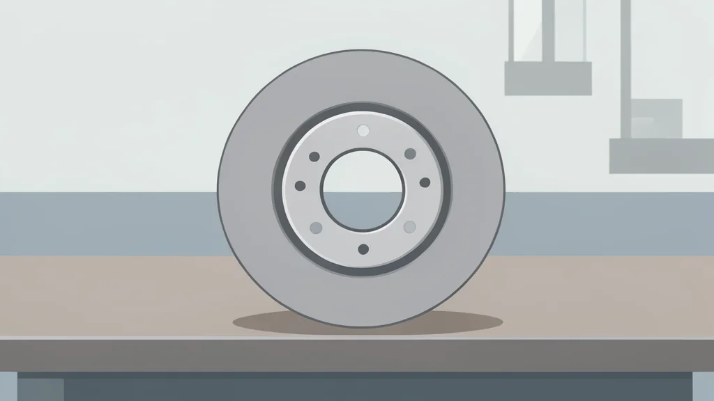 A close-up view of a precision metal brake disc component resting on a clean industrial workbench