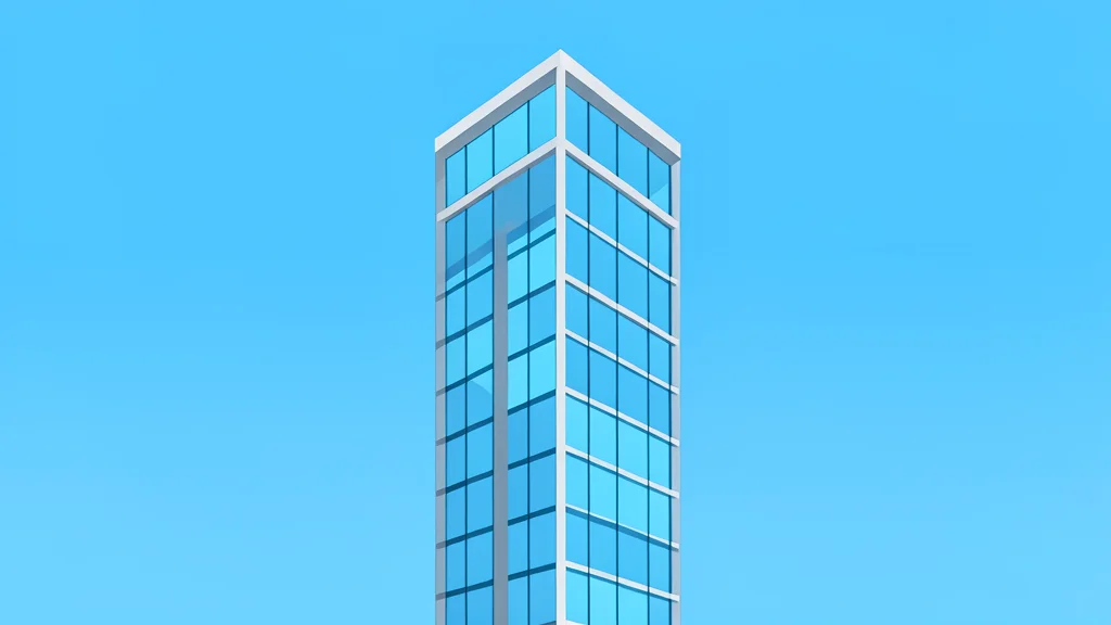 A modern glass skyscraper with a reflective facade standing against a clear blue sky