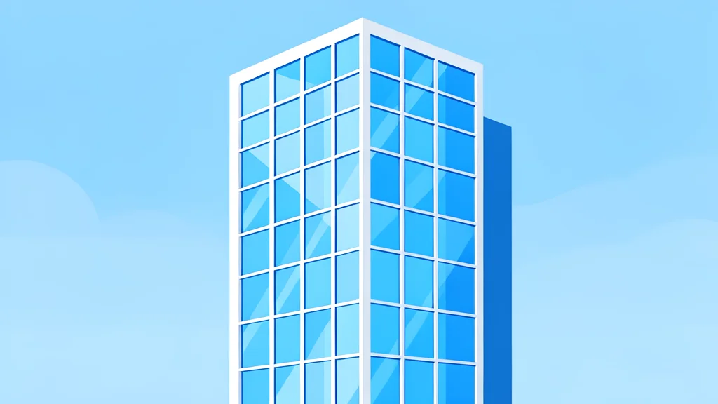 A modern glass skyscraper with a grid of windows reflecting the sky