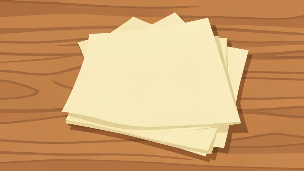 A stack of aged, yellowed paper documents resting on a wooden desk.