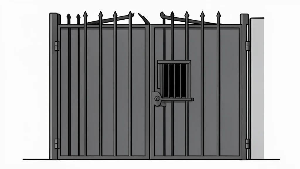 A heavy metal prison gate with a small barred window