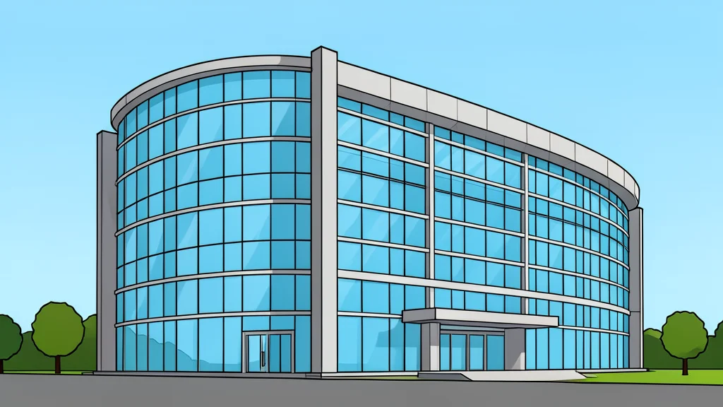 A large, modern glass and steel building with a curved facade representing an international headquarters.