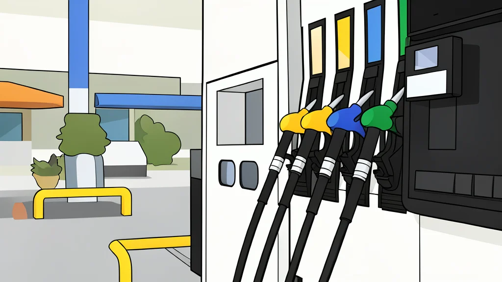 A row of fuel pumps at a gas station under an open sky