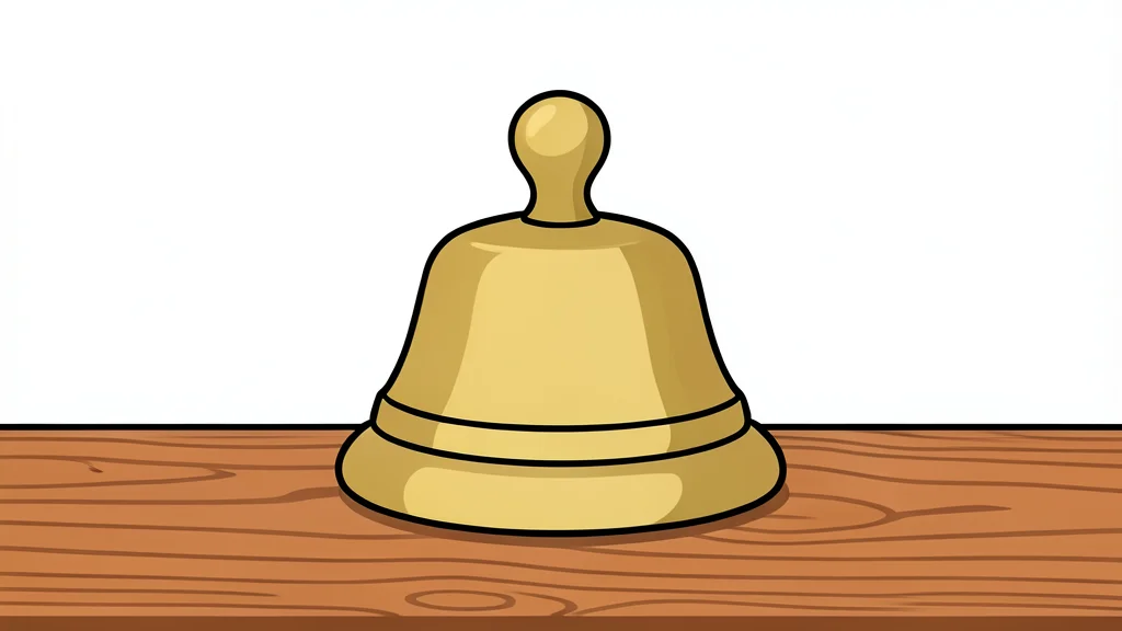 A traditional brass desk bell sitting on a polished wooden surface