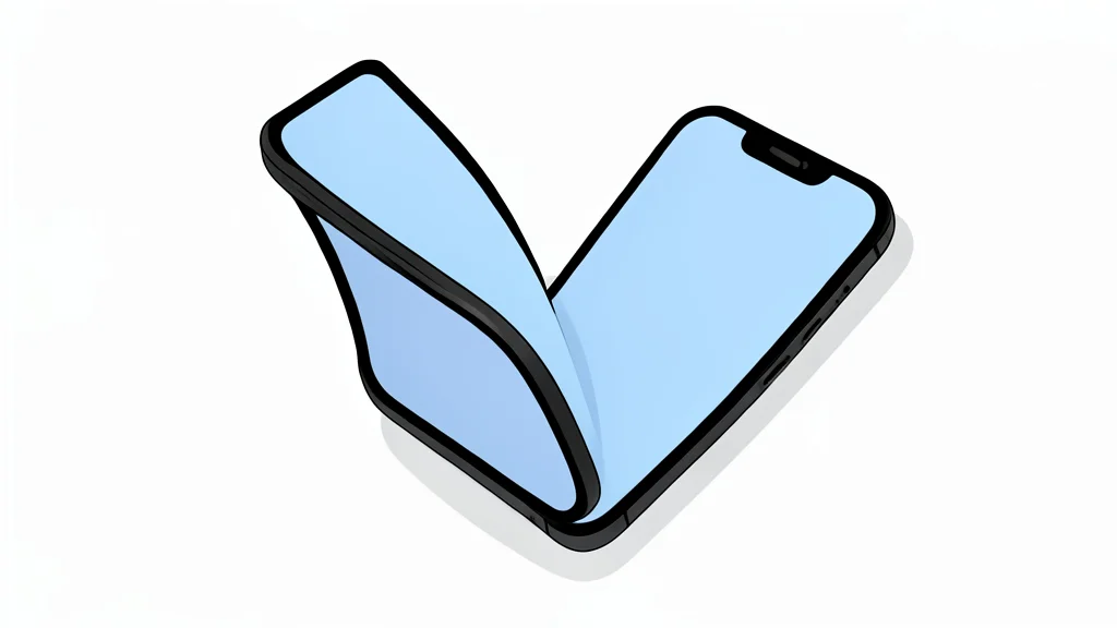 A sleek, modern smartphone with a flexible screen partially folded in half, resting on a clean white surface.