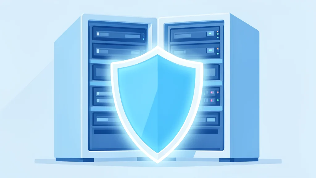 A glowing digital shield protecting a server rack