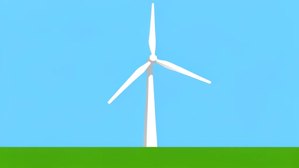 A wind turbine standing in a grassy field under a clear sky