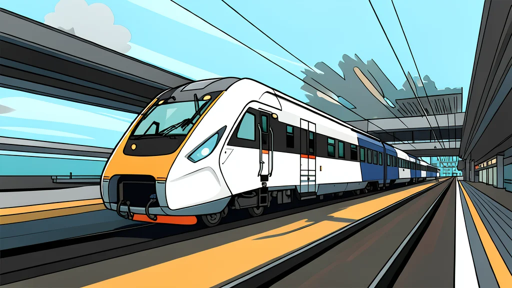 A sleek white electric car parked next to a modern high-speed train station platform