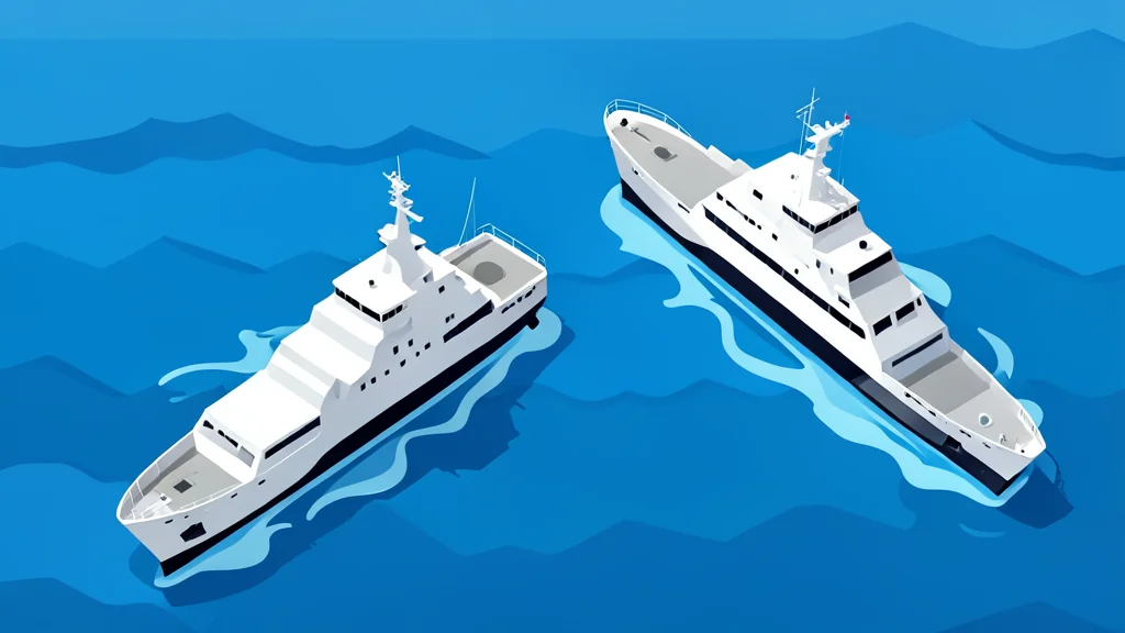 Two large white coast guard vessels navigating through choppy blue ocean water