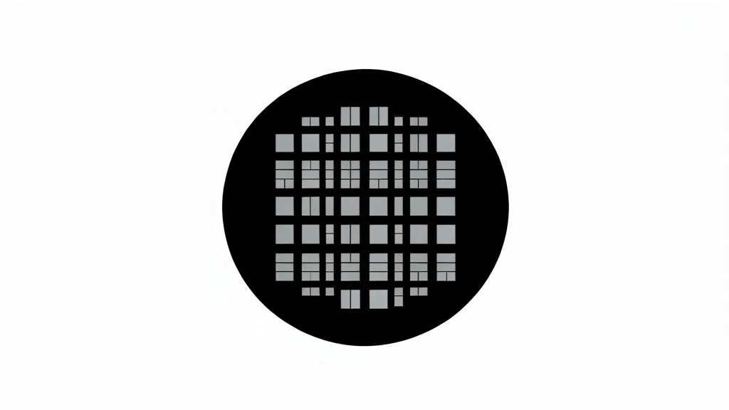 A close-up view of a black silicon wafer with a grid of square chips, resting on a clean white surface.