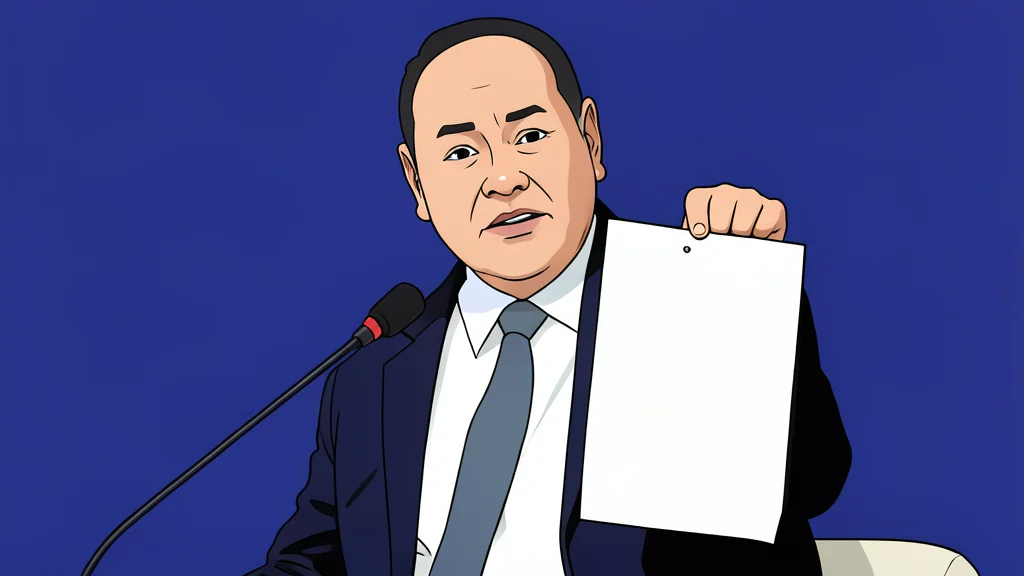 A flat-vector illustration of a diplomatic podium with a microphone in a minimalist conference hall setting.