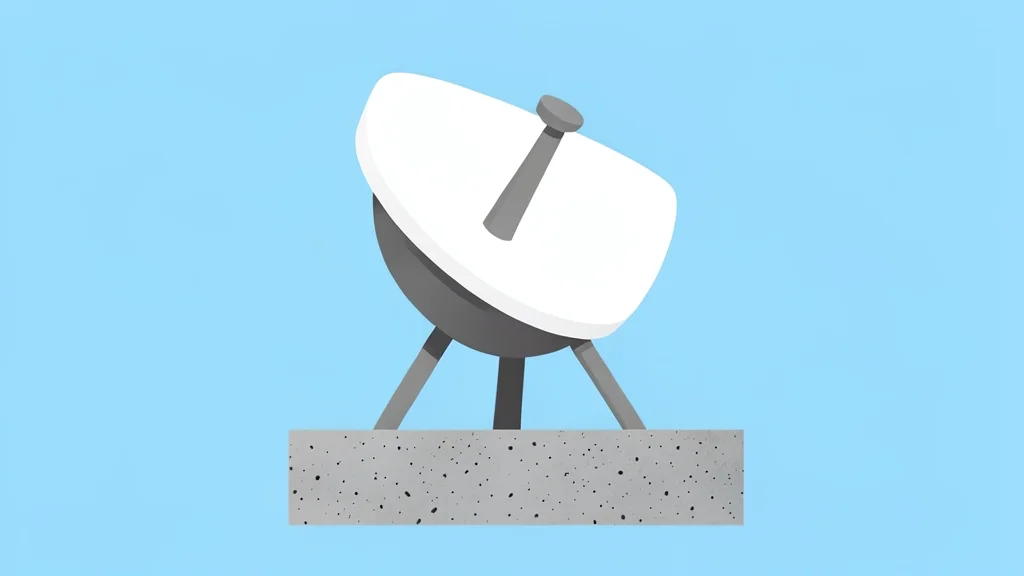 A radar dish antenna mounted on a concrete base