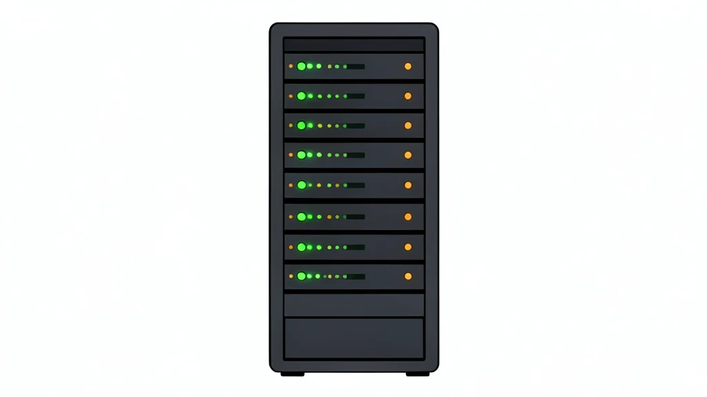 A server rack in a data center with blinking status lights