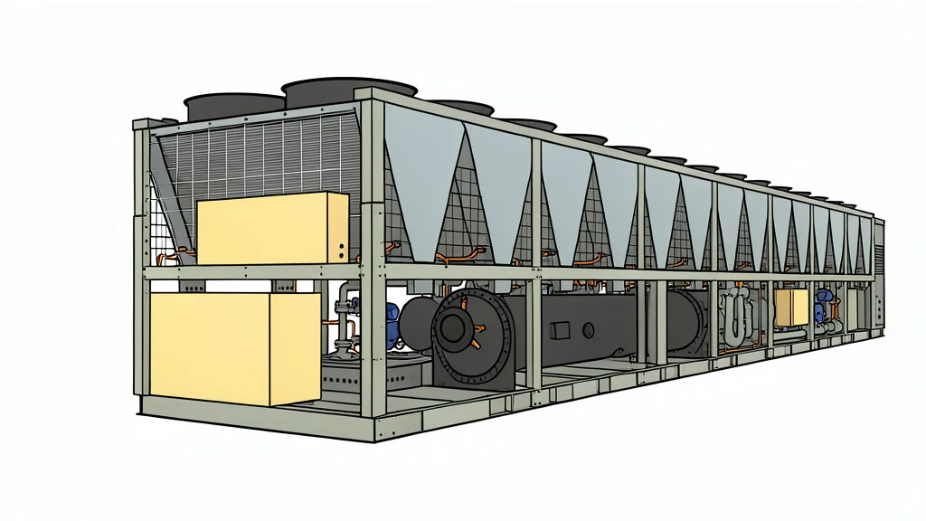 A large industrial cooling unit with visible fan blades and metal casing