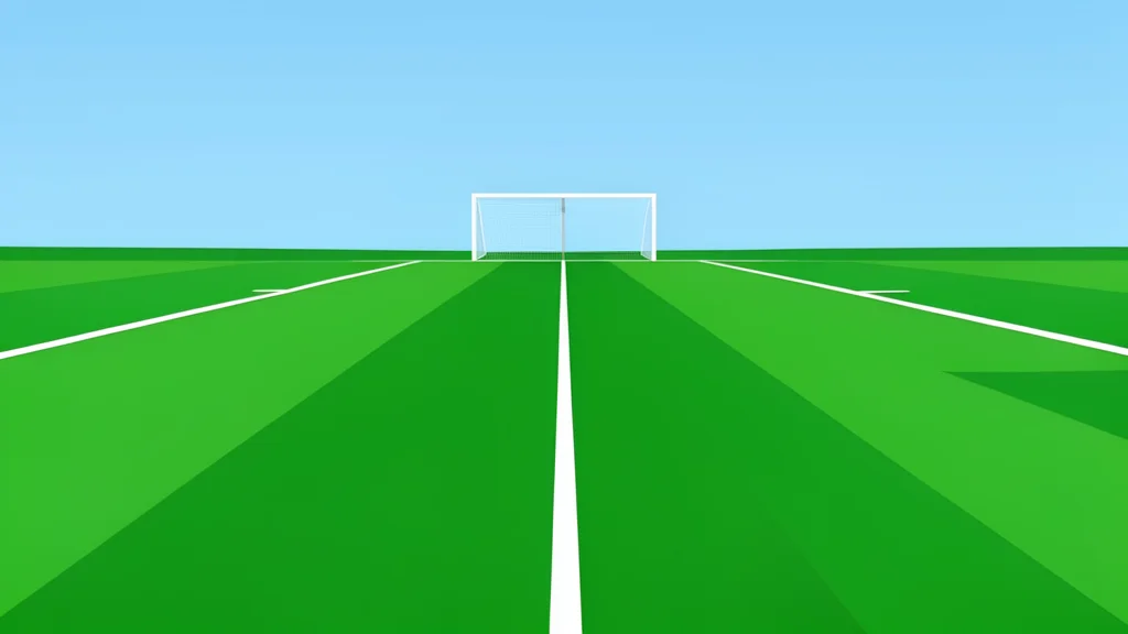 A flat-vector illustration of a green football field with white yard lines and a distant goalpost.